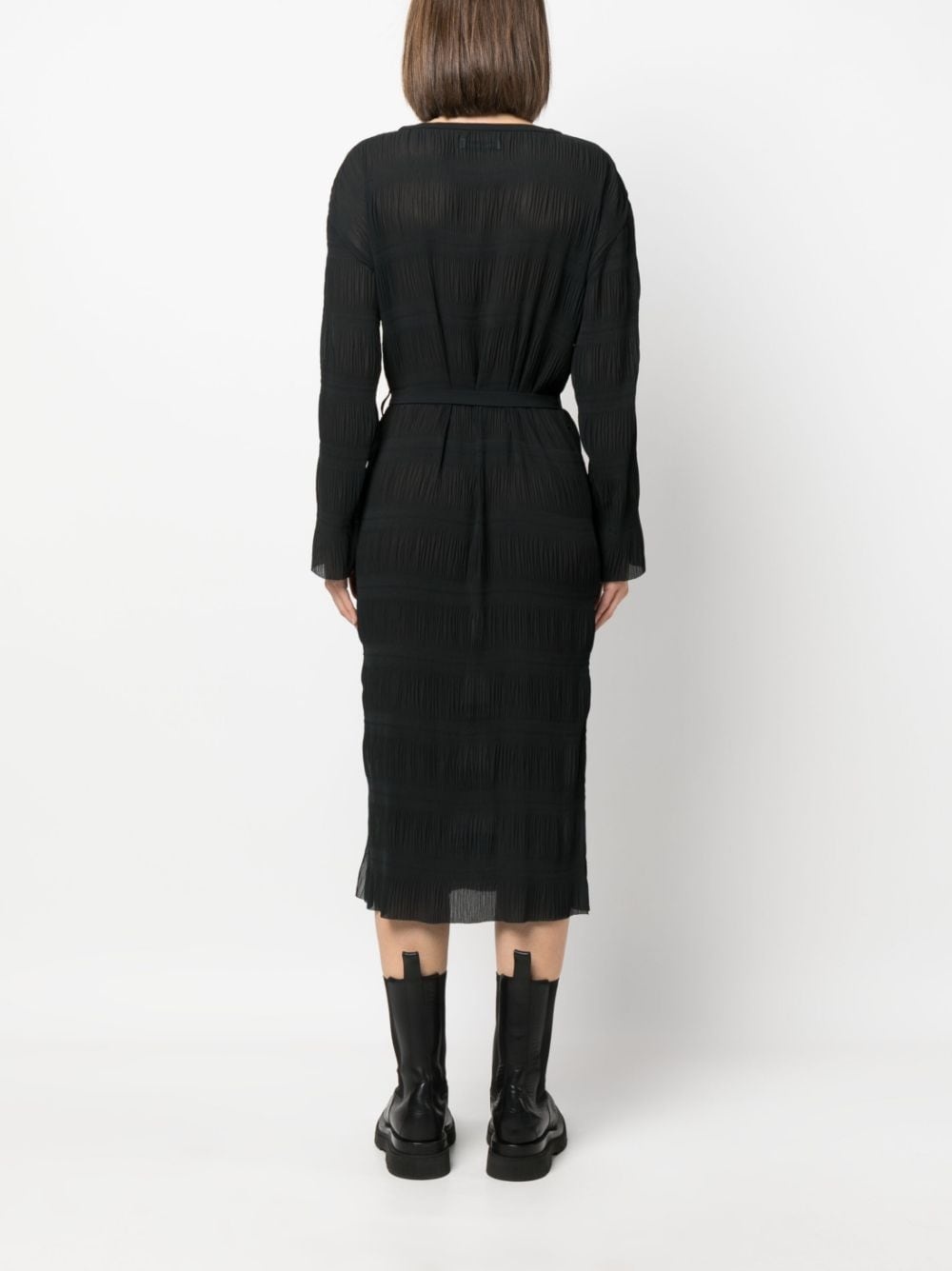 plissÃ©-effect tied-waist midi dress - 4