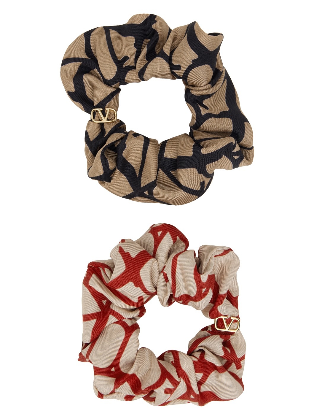 Beige & Brown Toile Iconographe Scrunchie Set - 1