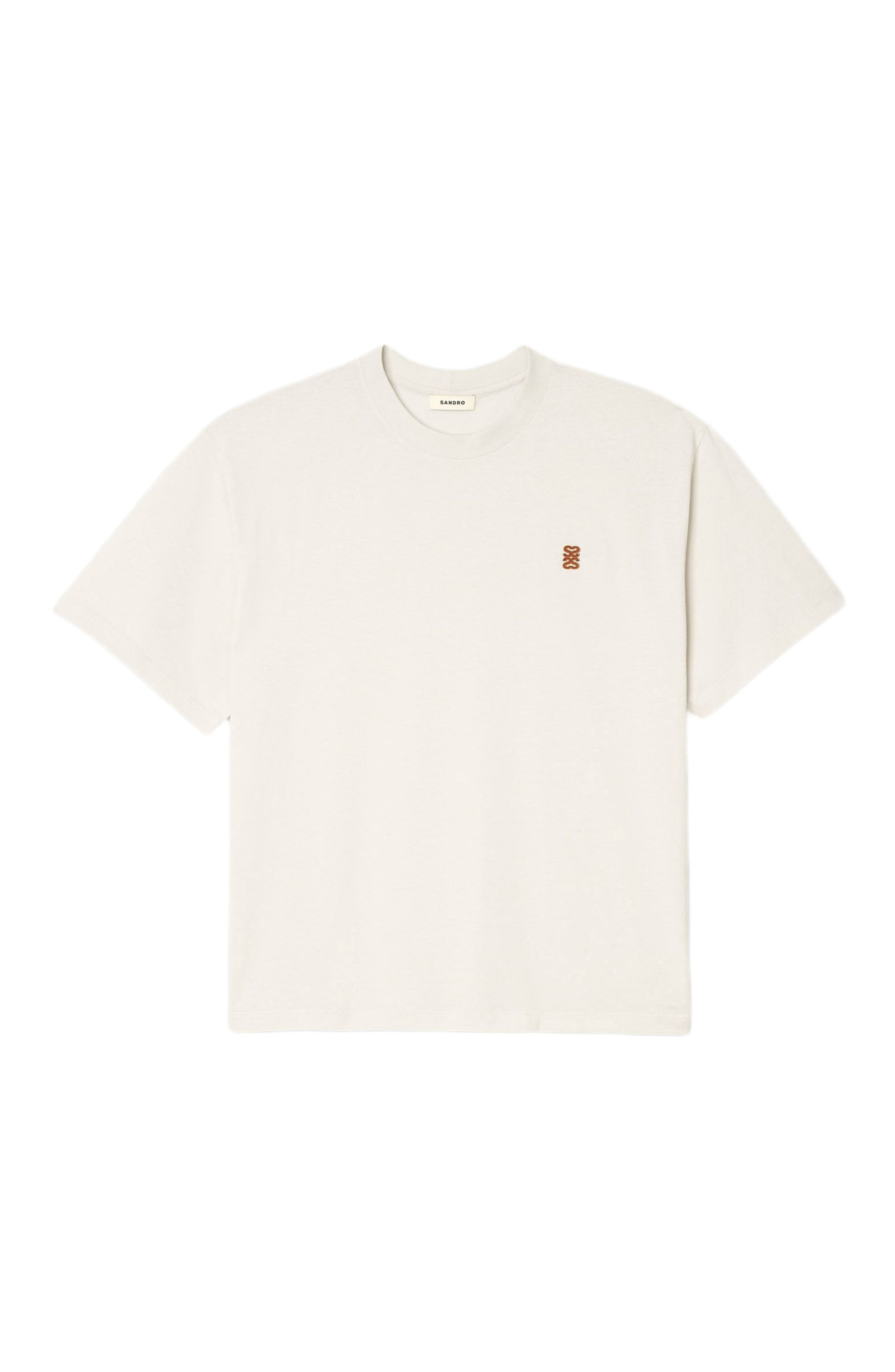 SANDRO Leather logo T-shirt in Butter Cream at Nordstrom - 5