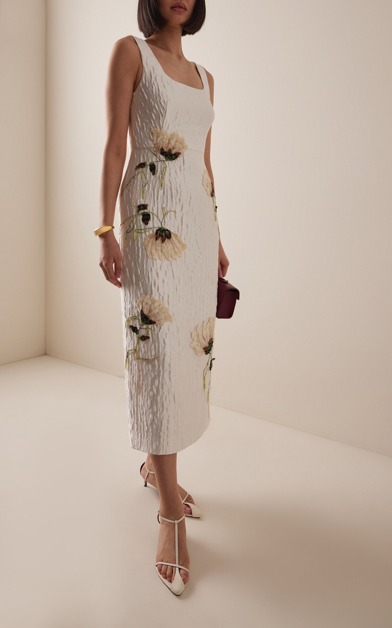 SIMKHAI Lilibeth Floral Jacquard Midi Dress white outlook