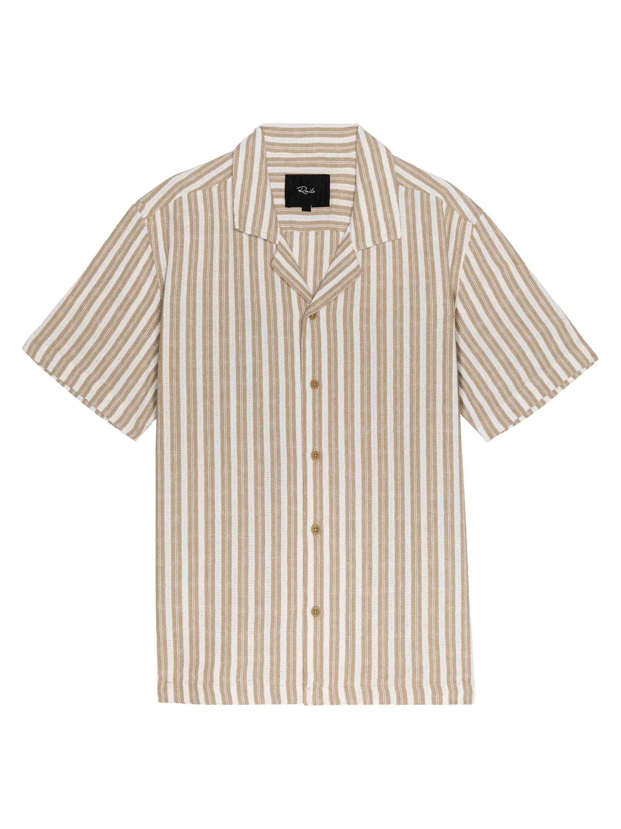 Men's Fielder Striped Cotton-Blend Camp Shirt - Khaki White Stripe - 1