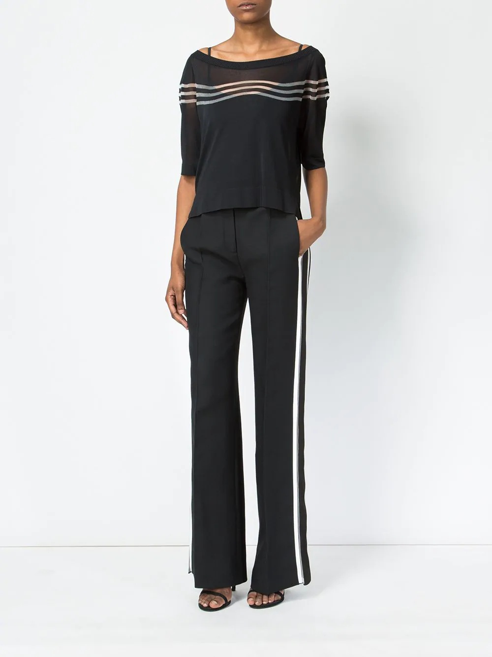 side stripe flared trousers - 2