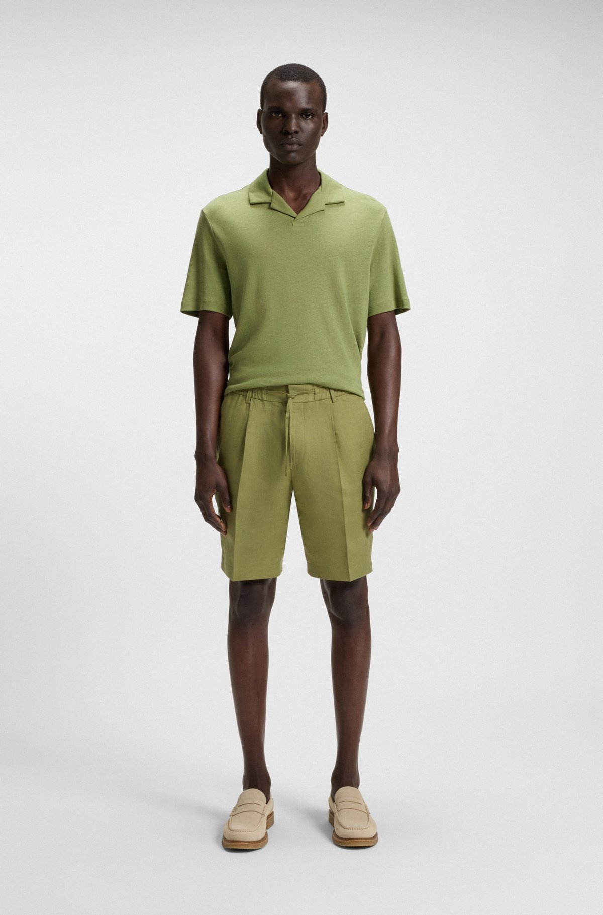 COTTON-LINEN POLO SHIRT WITH JOHNNY COLLAR - 4