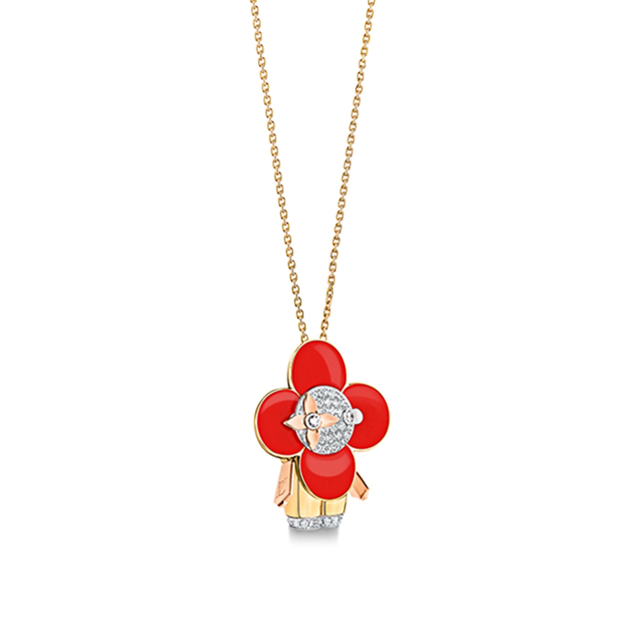 Vivienne pendant, 3 golds, red lacquer & diamonds - 3