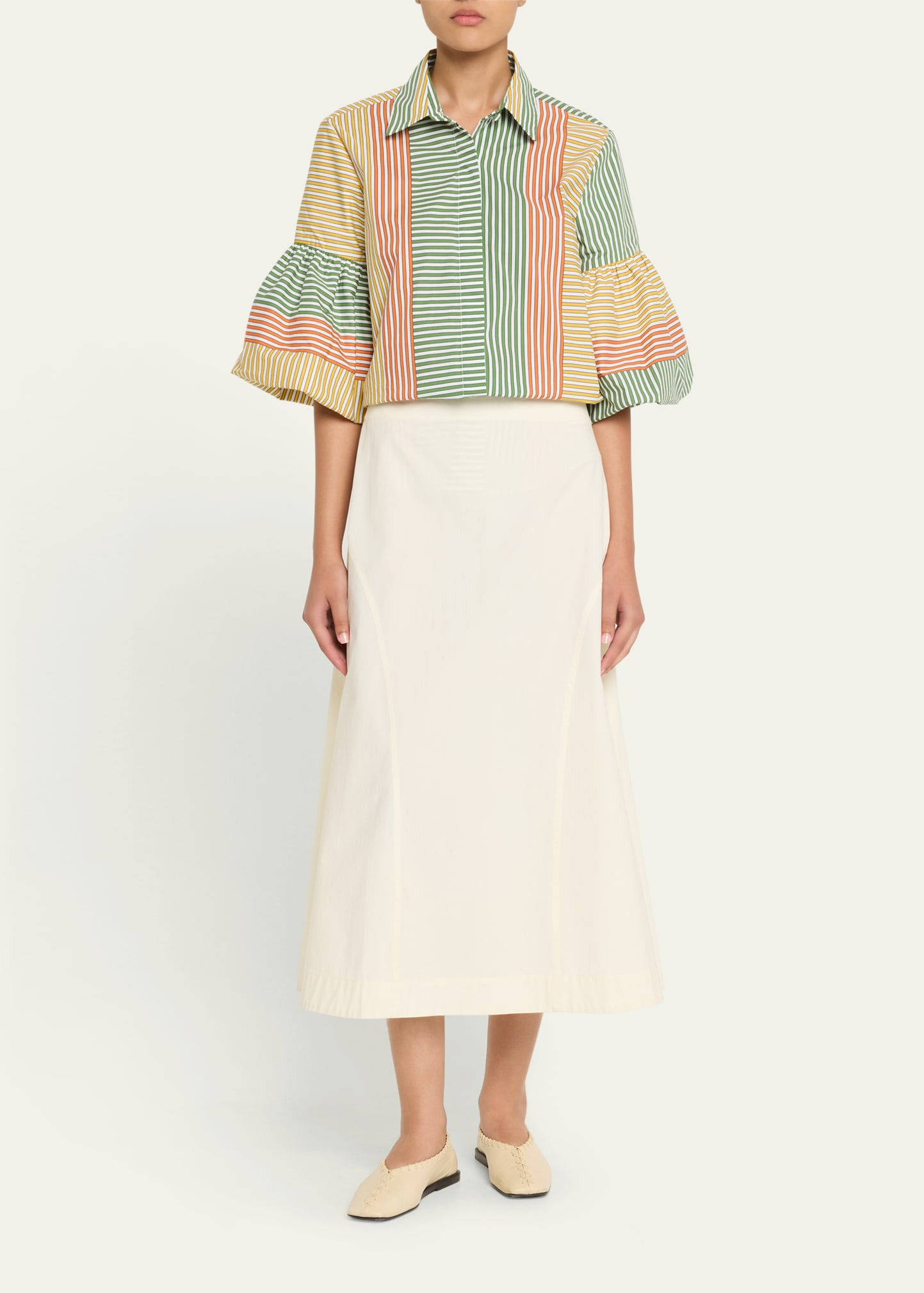Helina Multi-Striped Puff-Sleeve Button-Down Top - 2