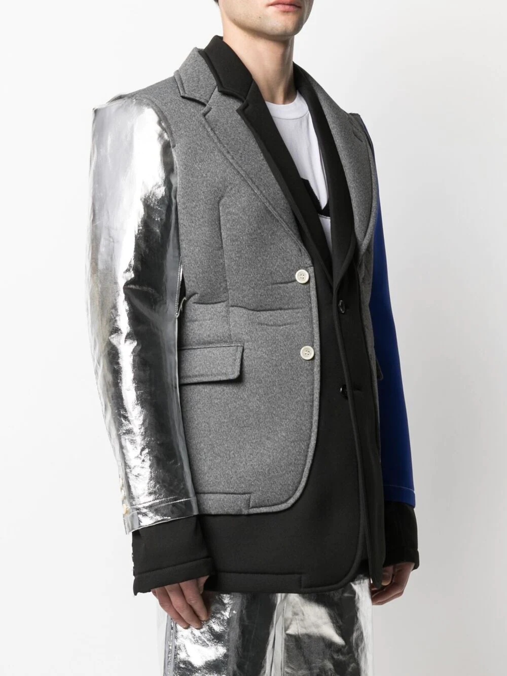 asymmetric patchwork-design padded blazer - 3