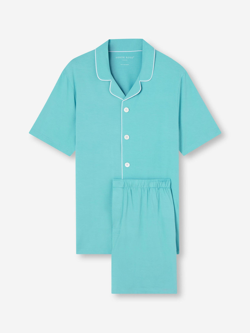 Derek Rose Men's Short Pajamas Basel Micro Modal Stretch Turquoise outlook