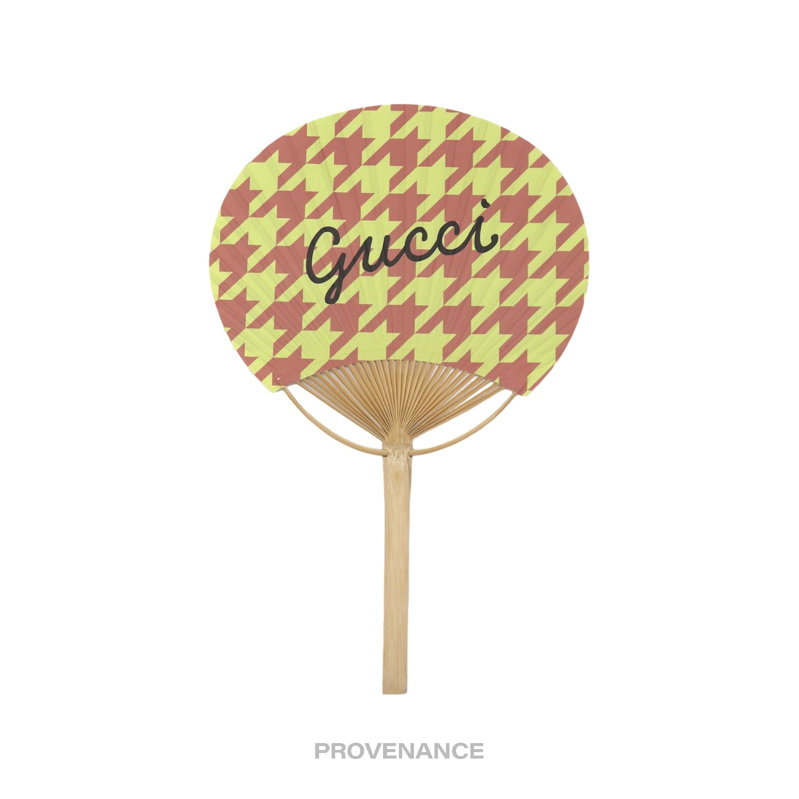 Gucci Logo Bamboo Hand Fan - Houndstooth Pink Yellow - 2