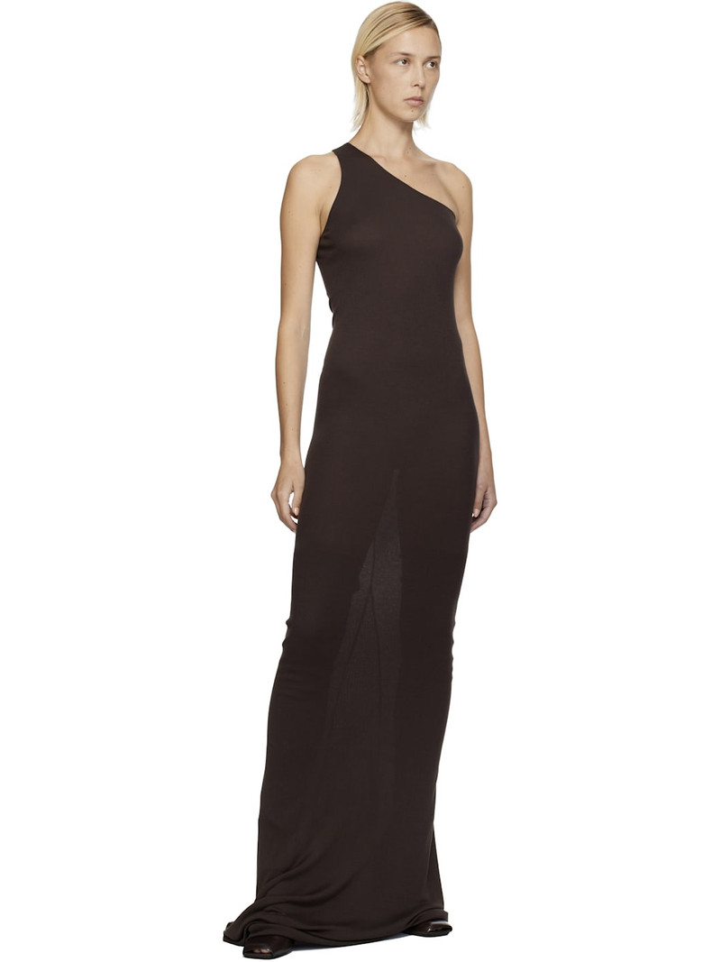 Rick Owens Lilies Brown Concordians One Shoulder Maxi Dress outlook