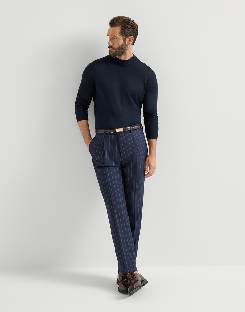 Super 150s virgin wool wide chalk stripe batavia trousers with pleat 5