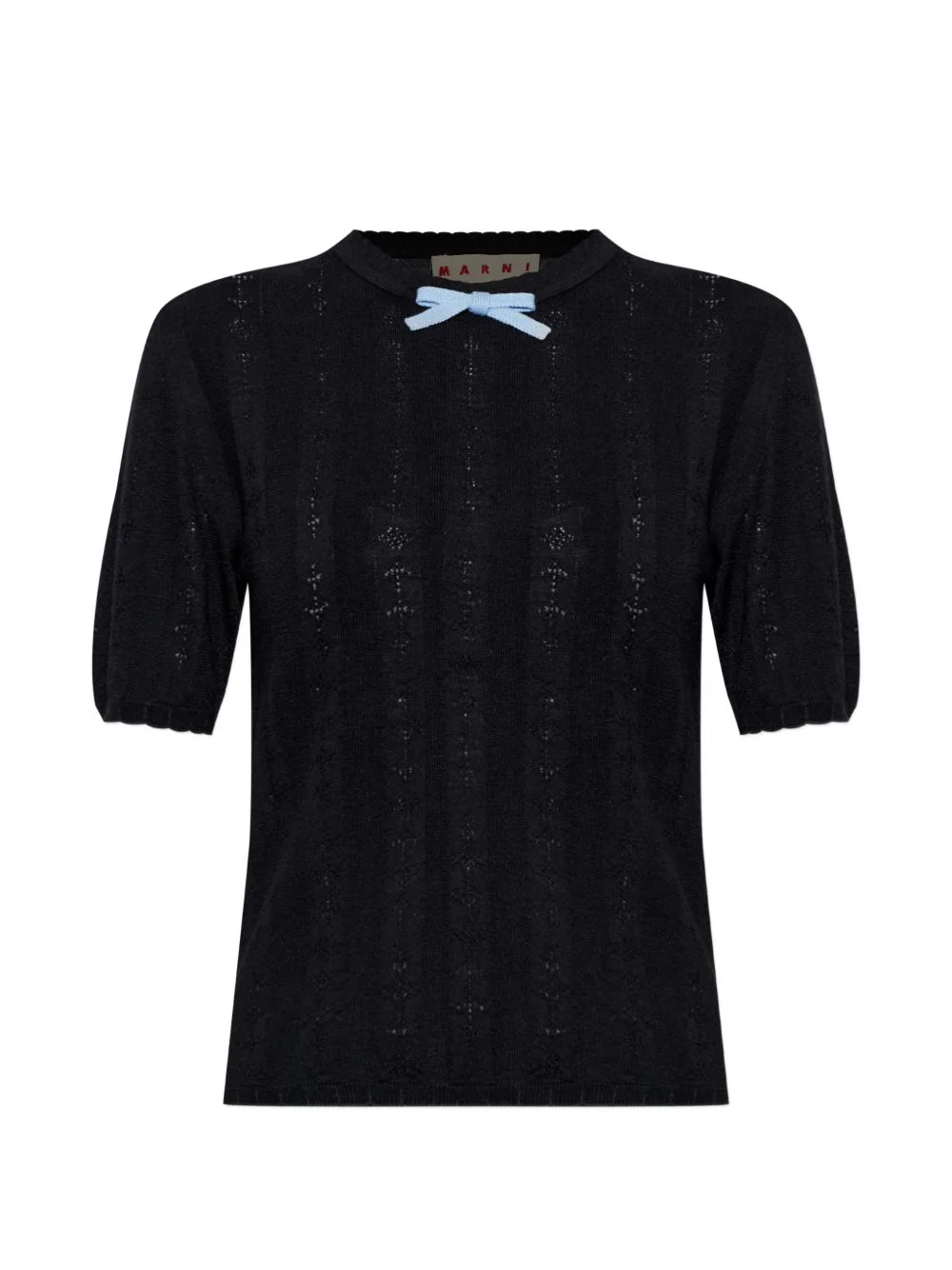 bow-detail knitted wool T-shirt - 1