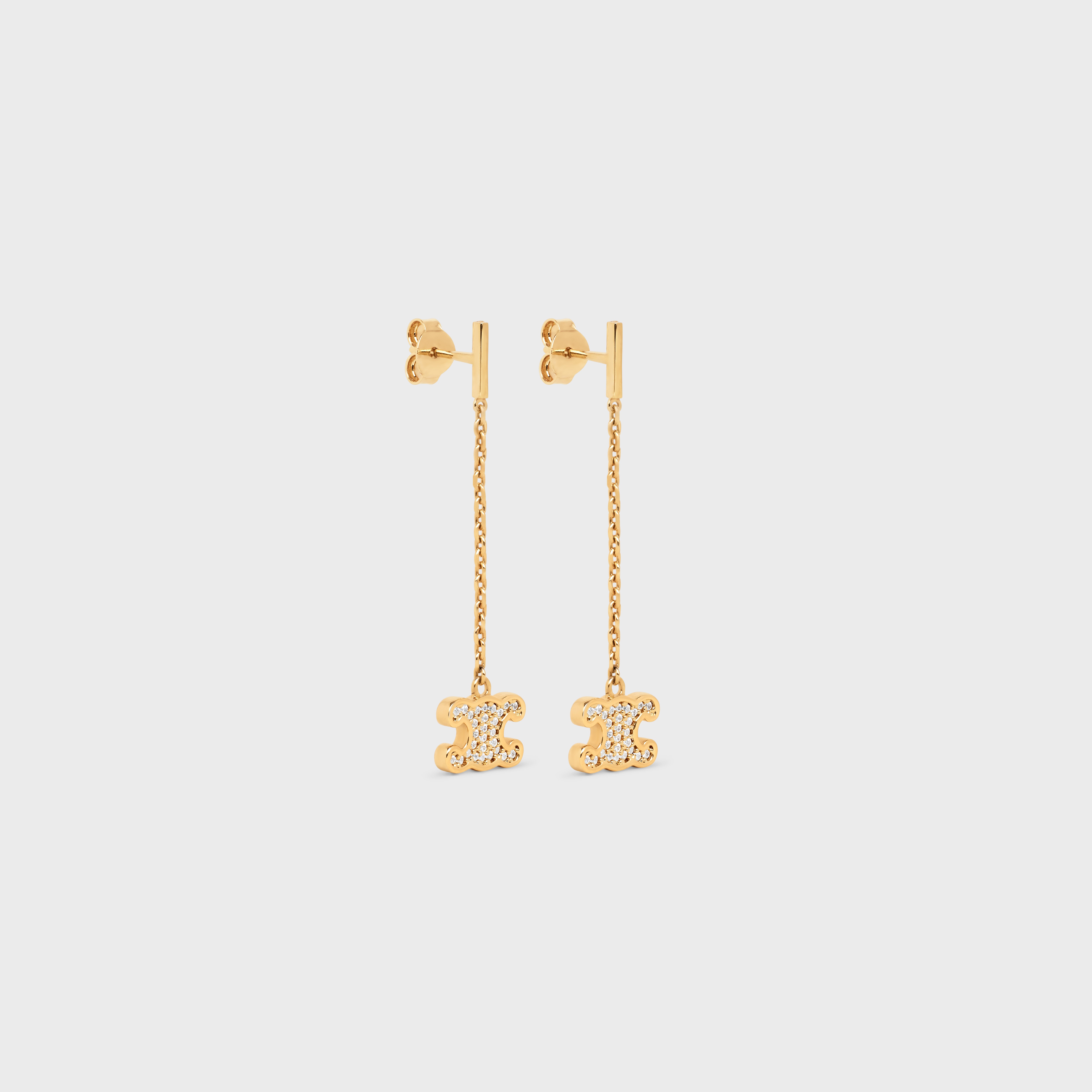 Triomphe Rhinestone Long Earrings in Brass with Gold Finish and Crystals - 2