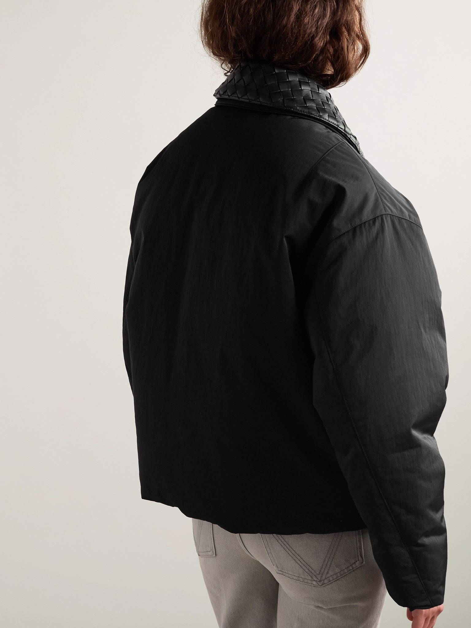 Intrecciato leather-trimmed shell down jacket Black - 4