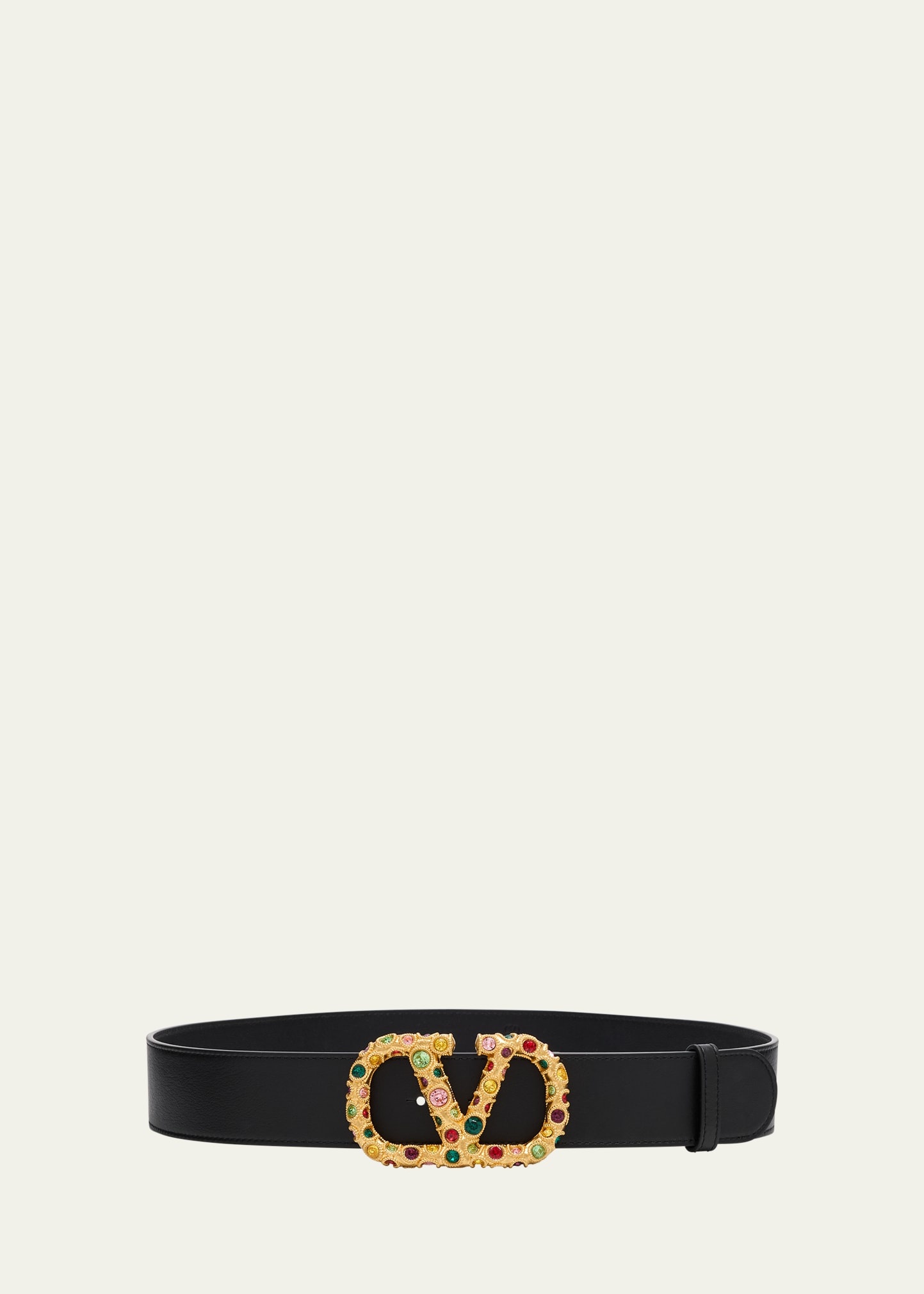 V-Logo Signature Embellished Leather Belt - 1