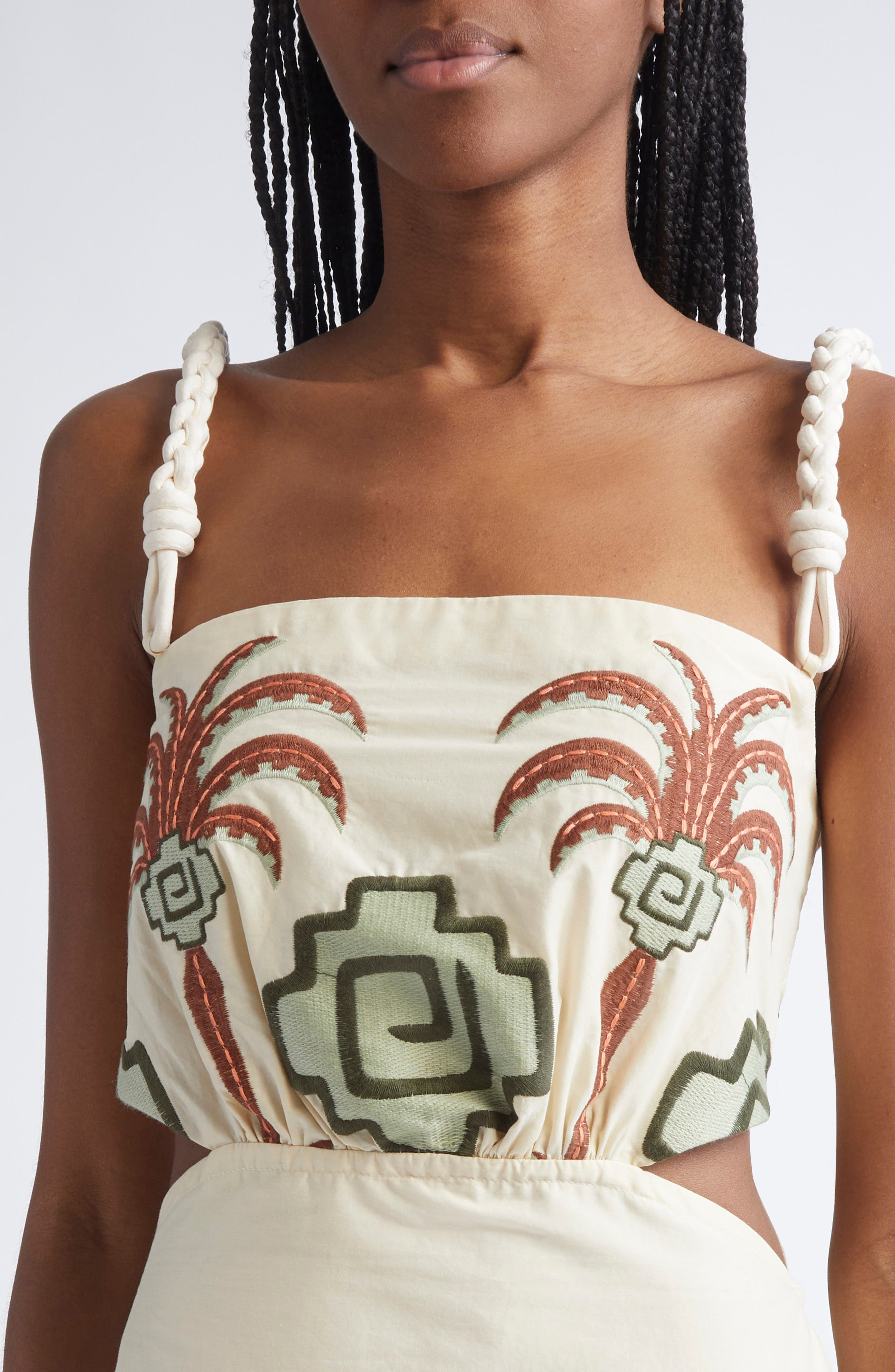 Johanna Ortiz Tributaries Embroidered Cotton Blend Dress in Ecru /Chocolate/Camel at Nordstrom - 4