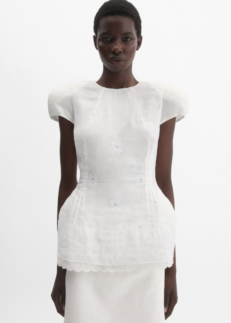 MAGDA BUTRYM Embroidered cotton and linen top in white outlook