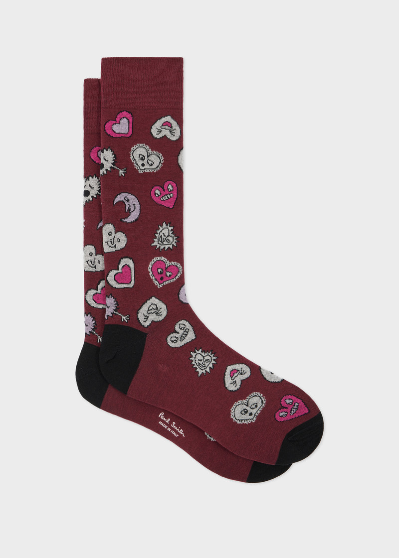 Burgundy 'Hearts and Stars' Cotton-Blend Socks 1