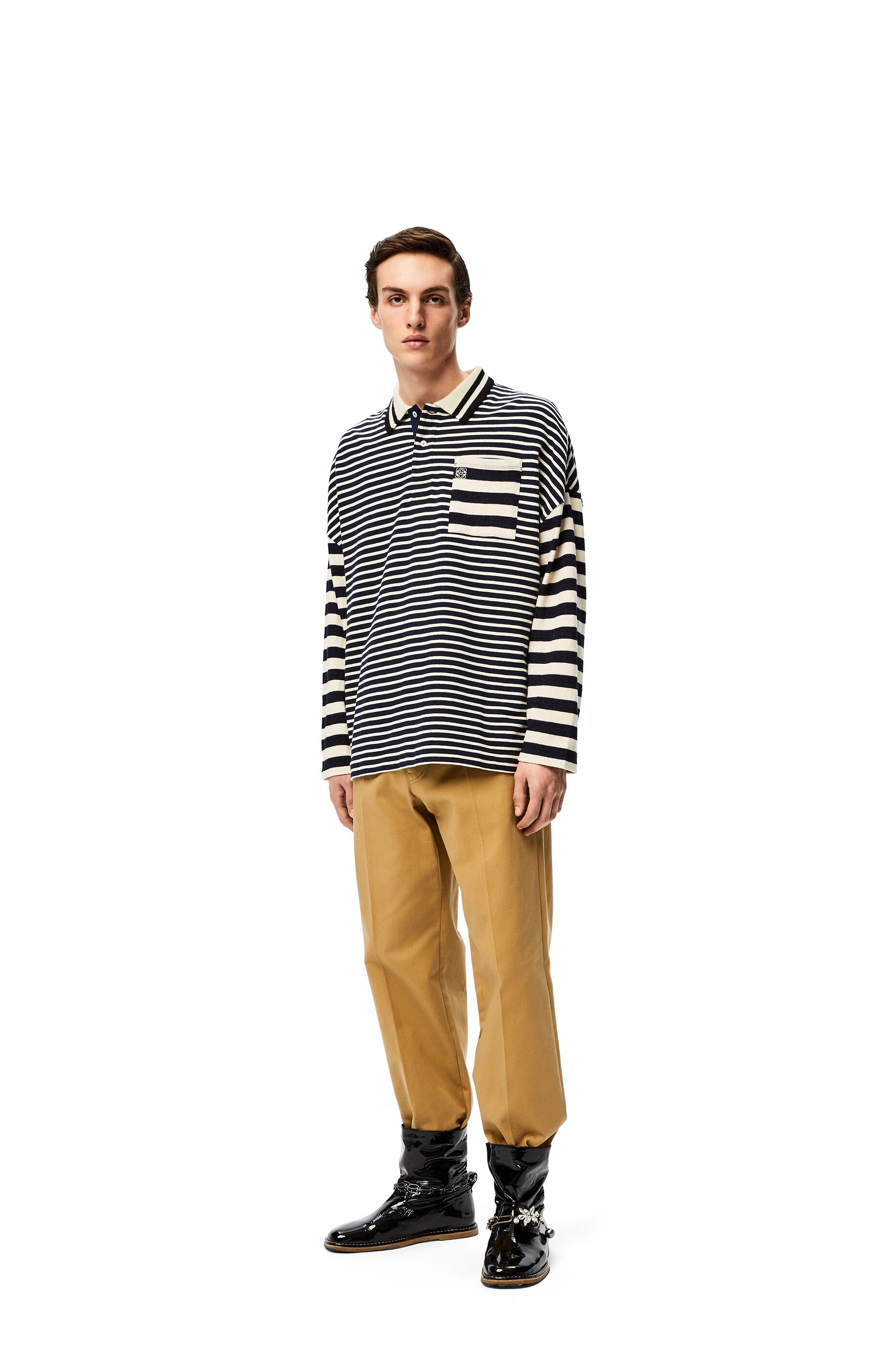 Long sleeve polo in striped cotton - 2