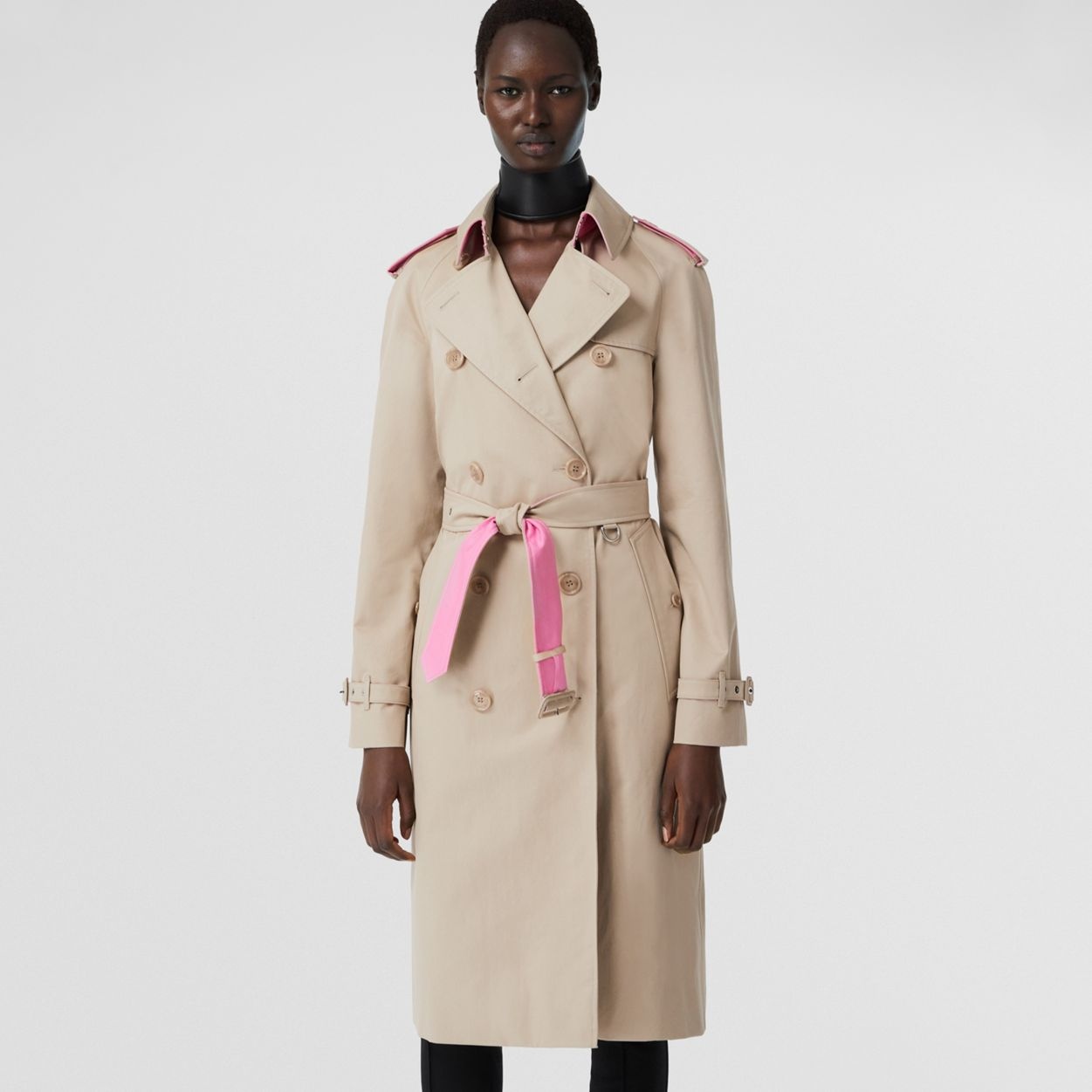 Contrast Trim Cotton Gabardine Trench Coat - 2