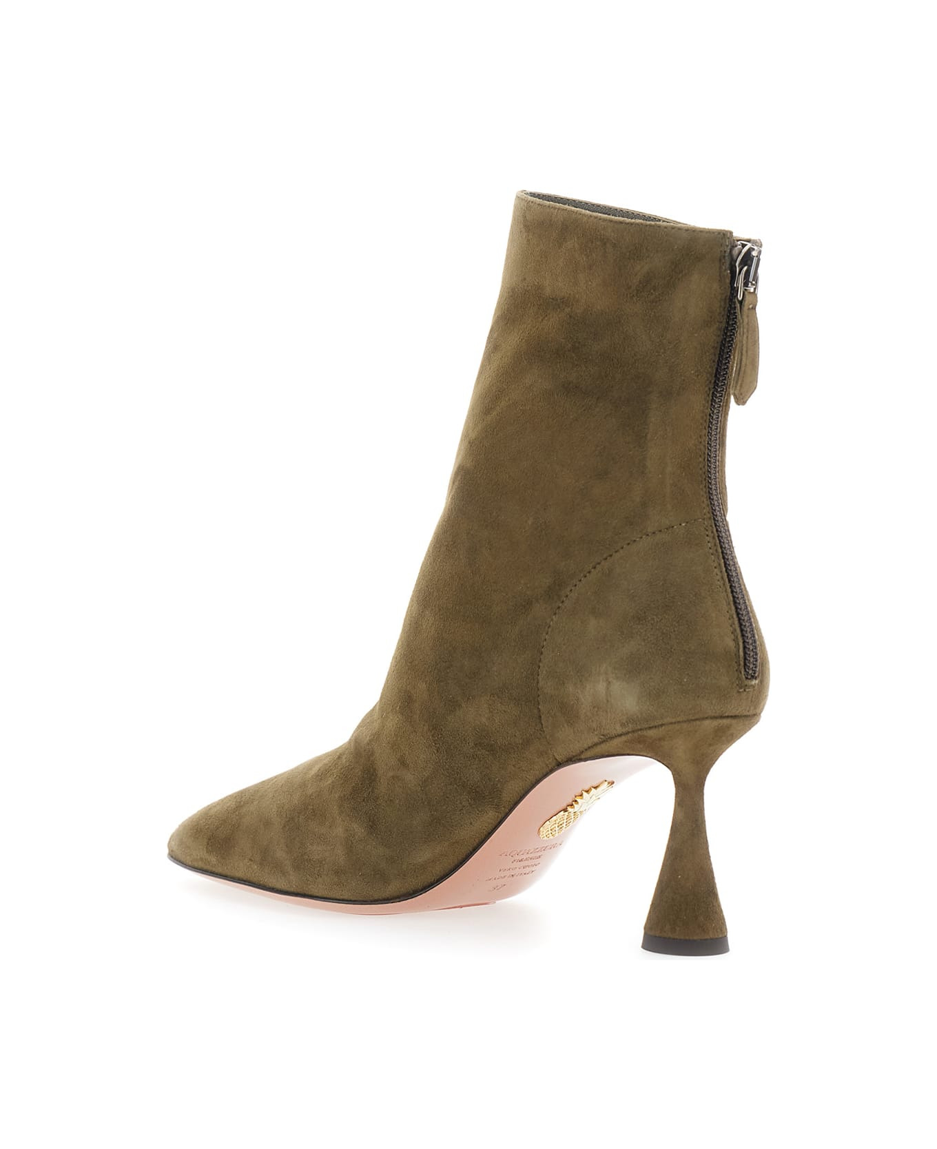 'amore' Green Ankle Boots With Zip Closure And High Sculpted Heel In Suede Woman - 3
