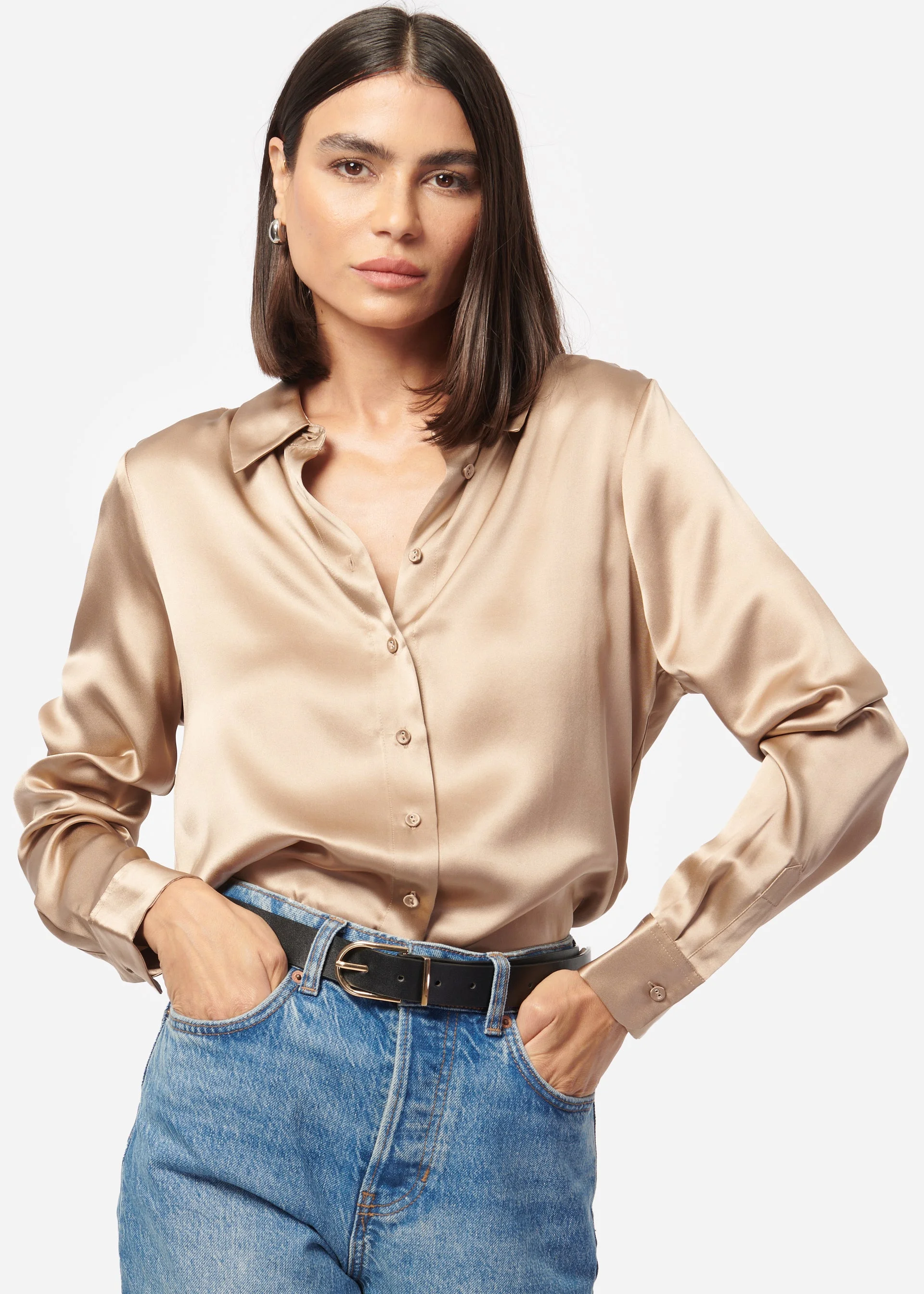 CROSBY SILK BLOUSE CHAMPAGNE - 1