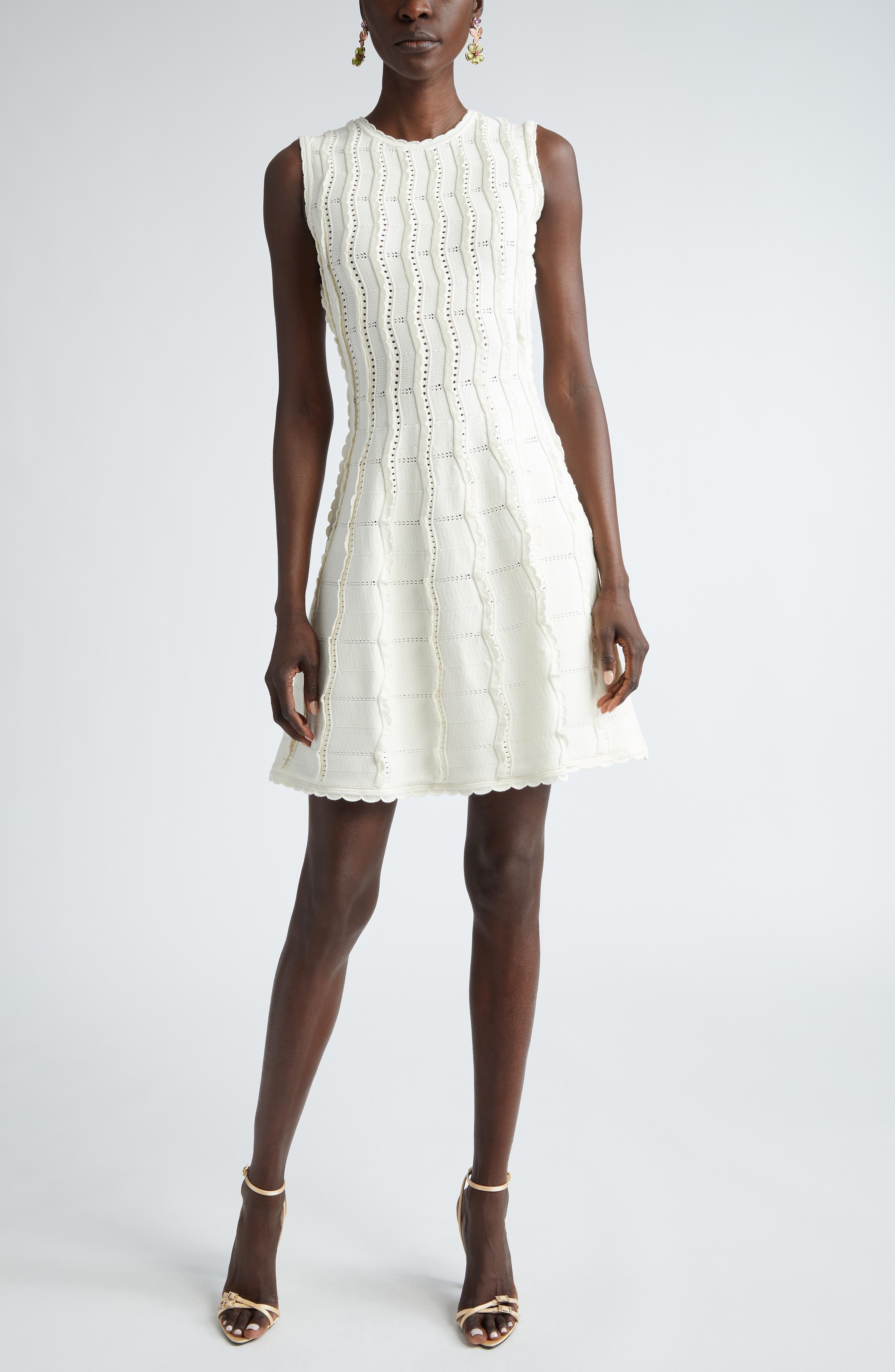 Sleeveless Wave Knit Fit & Flare Dress - 1
