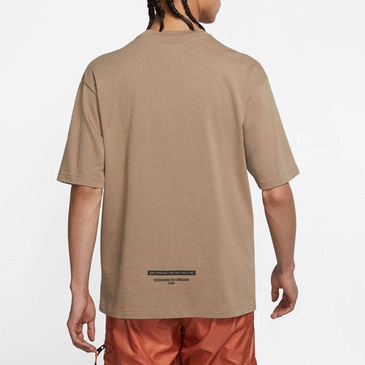 Men's Air Jordan Mocha Barb Solid Color Logo Alphabet Round Neck Short Sleeve Sandalwood Brown T-Shi - 3