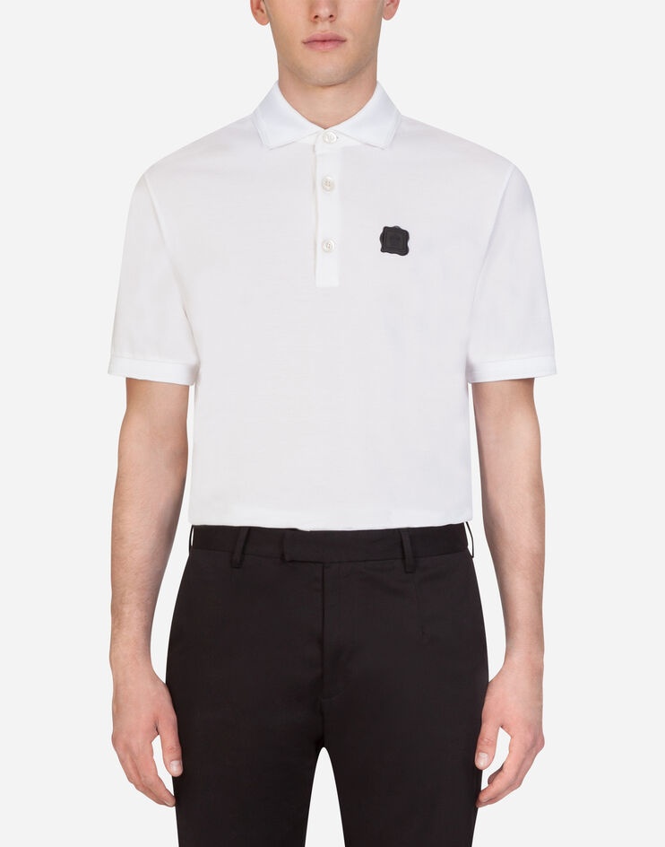 Piqué cotton polo shirt with patch - 1