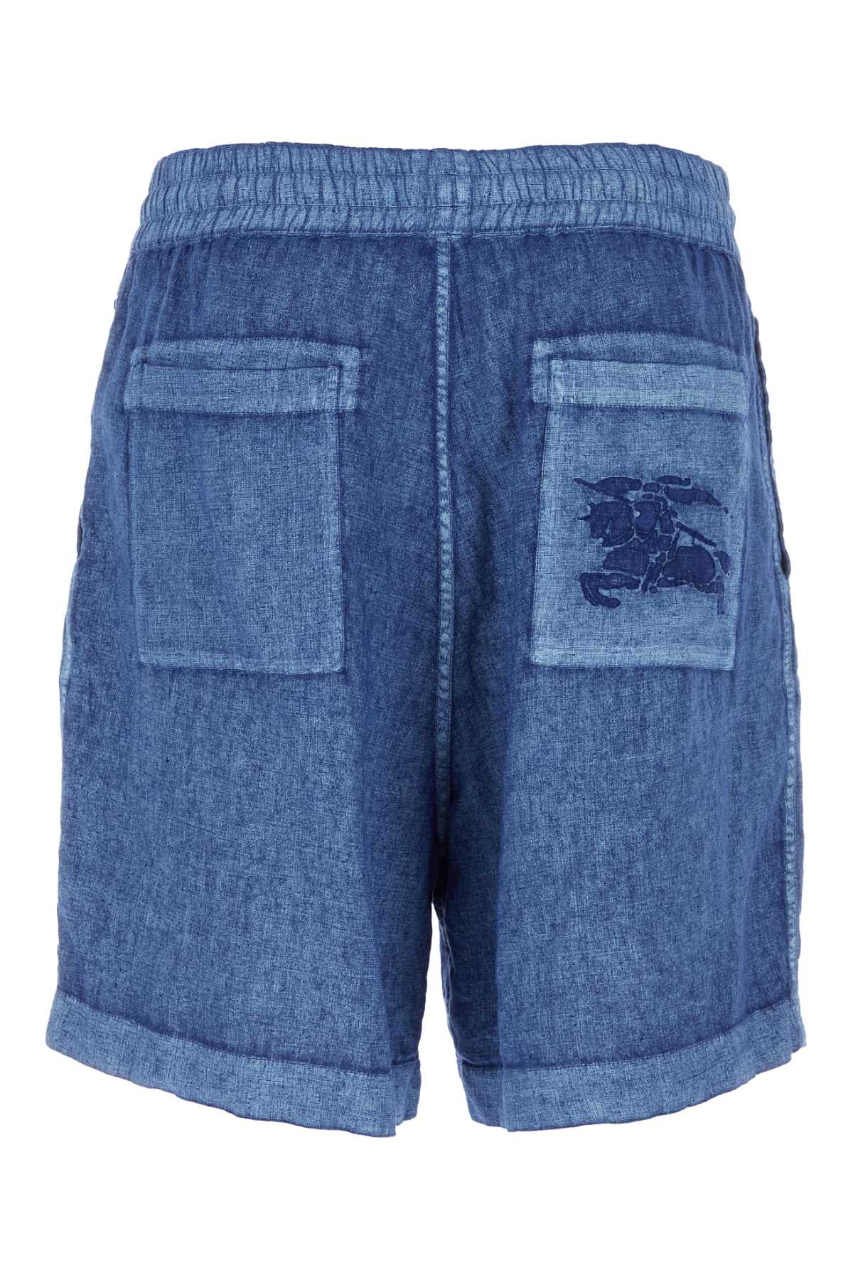 Burberry Men Blue Linen Bermuda Shorts - 2