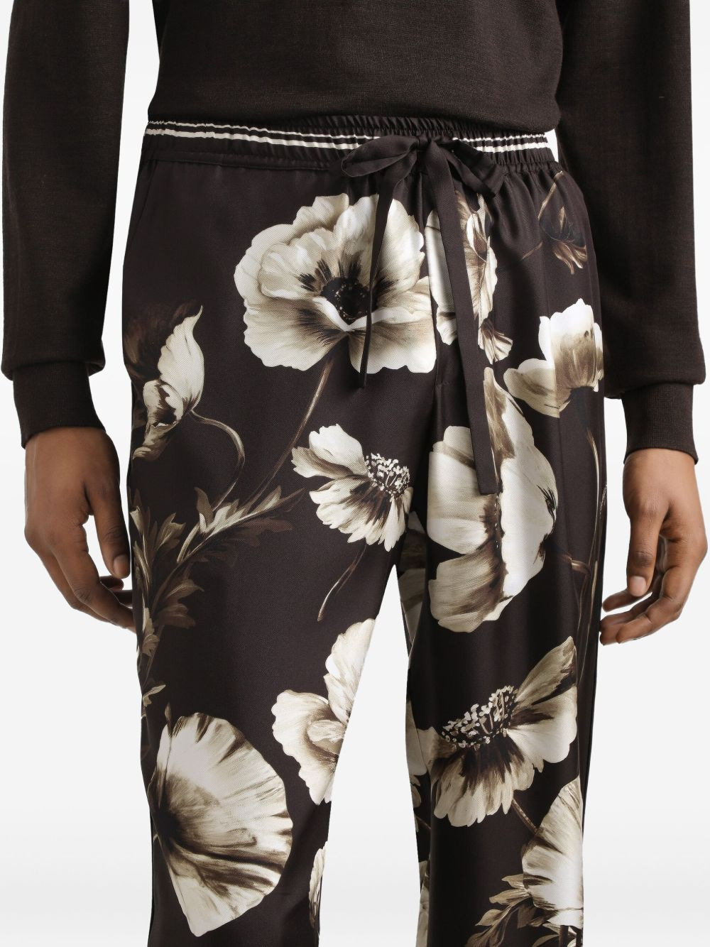 poppy-print drawstring trousers - 5