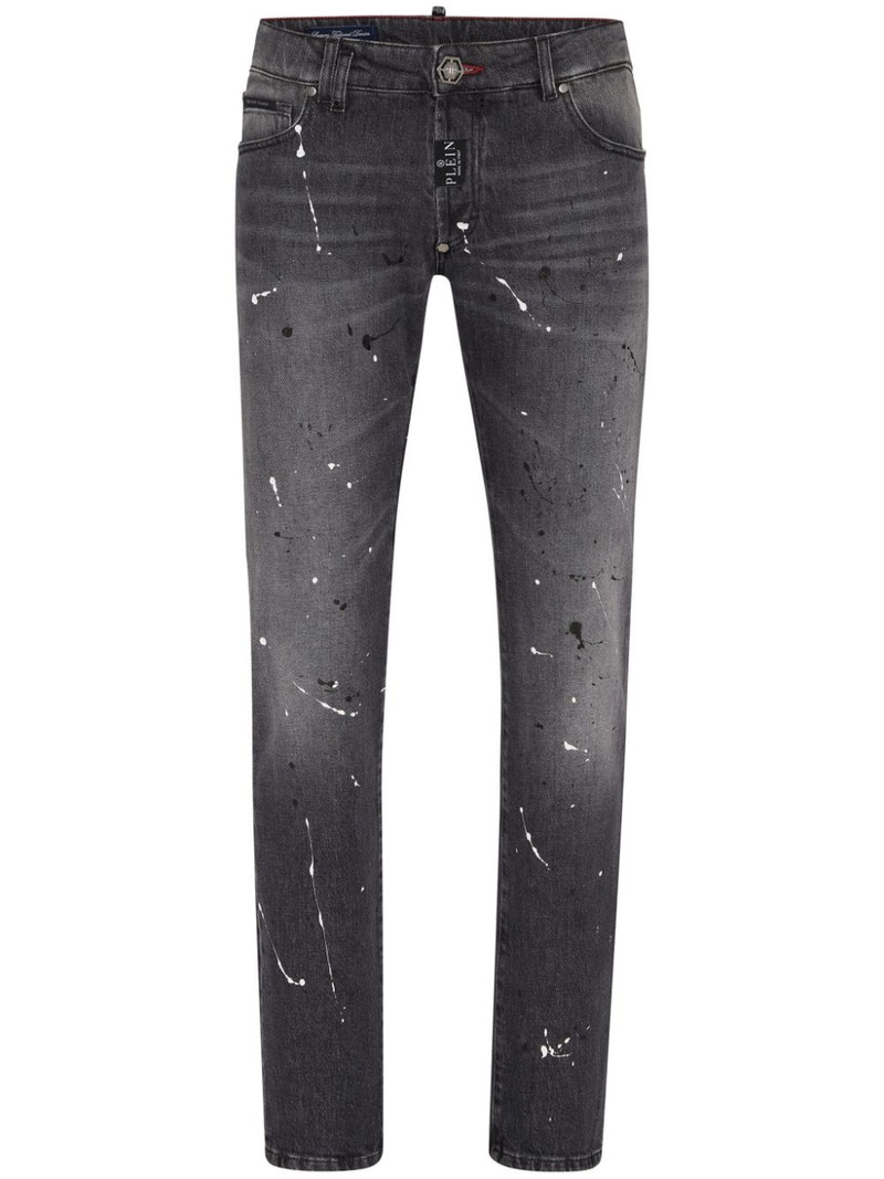 paint-splatter low-rise slim-fit jeans 1