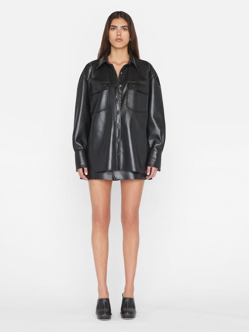 FRAME Recycled Leather Shirt Jacket in Noir outlook