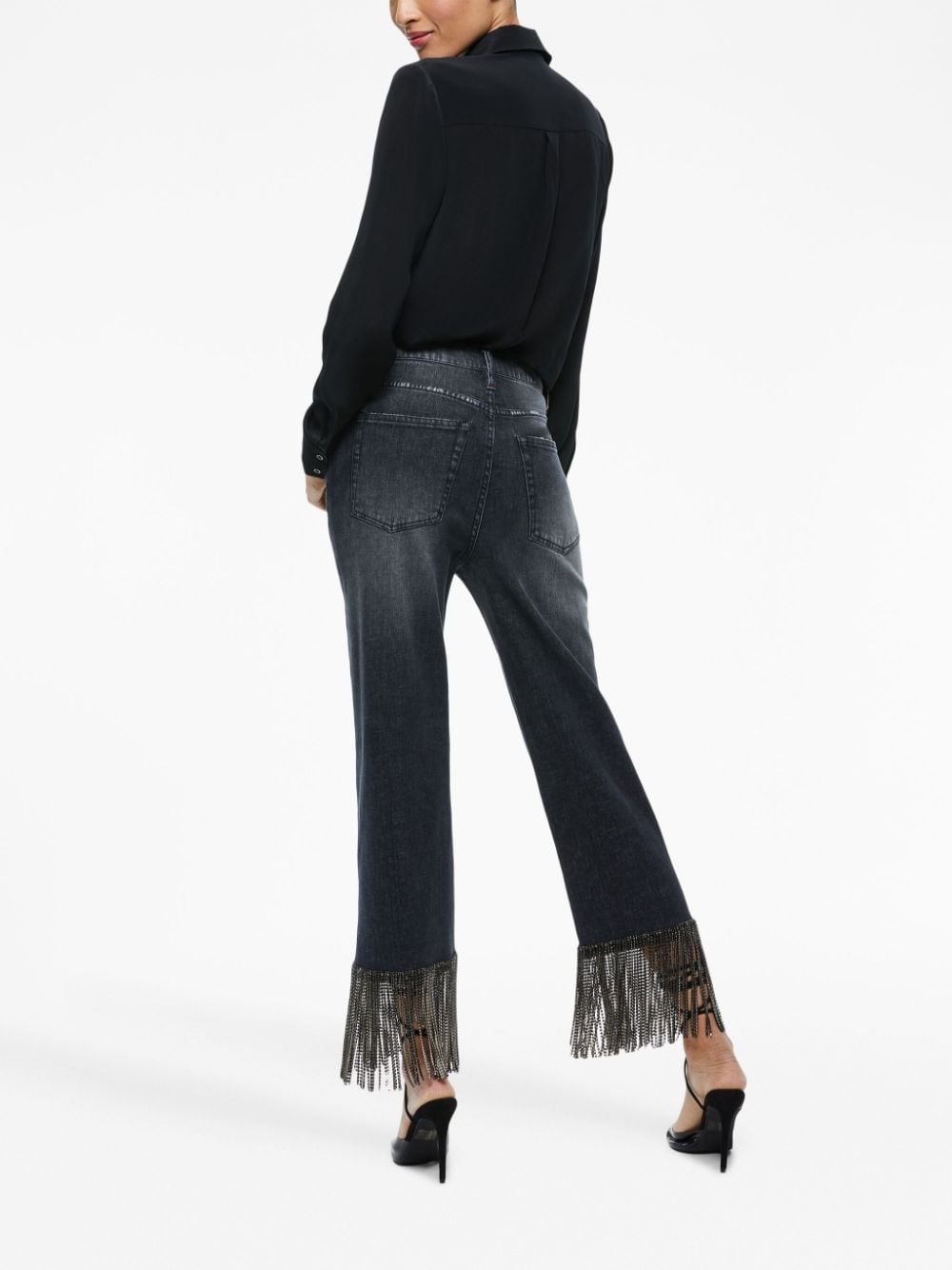 crystal-embellished fringed cropped jeans - 4