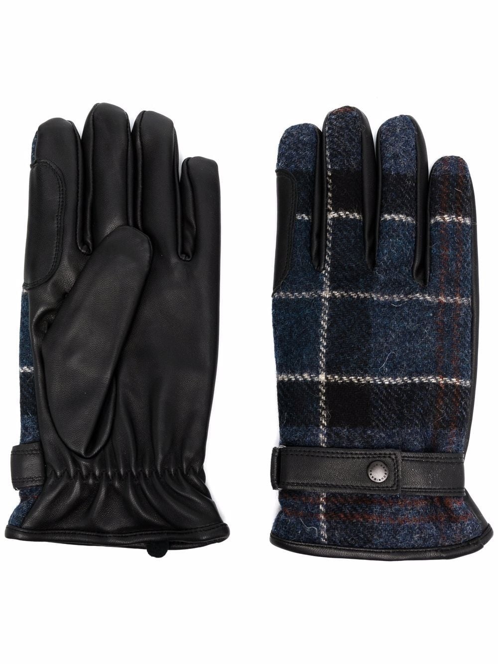 wool check-panel leather gloves - 1