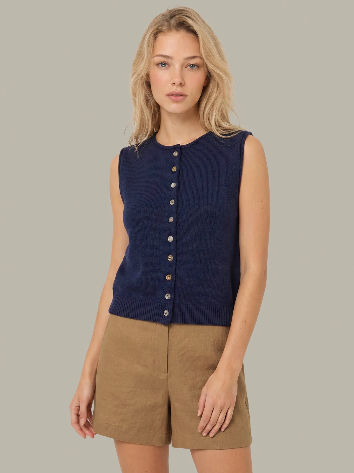 Cotton Button Front Vest - 1