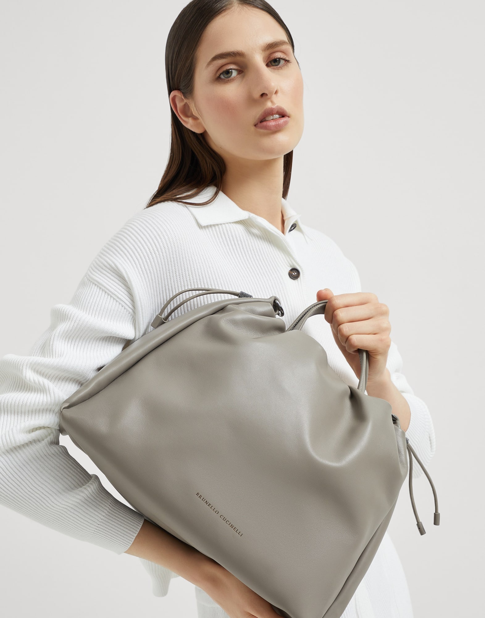 Mellow large shopper bag in soft leather with monili - 4