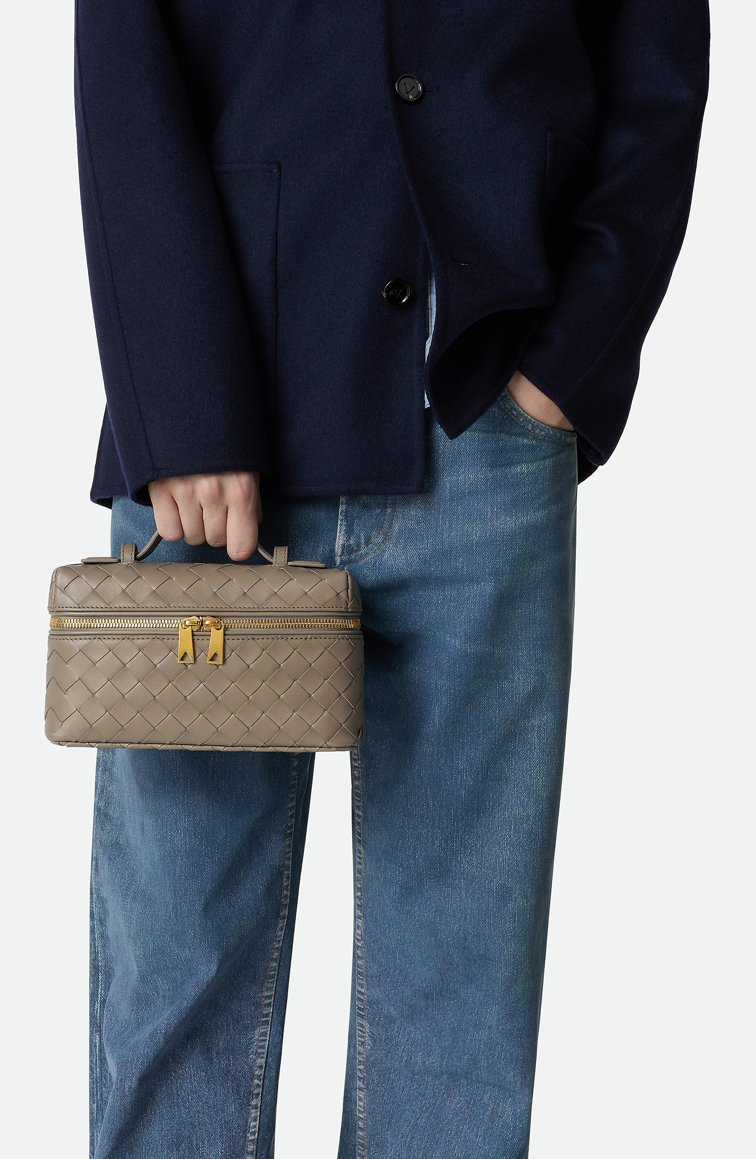 Bottega Veneta Intrecciato Leather Convertible Vanity Case in 2817 Limestone-Gold at Nordstrom - 2