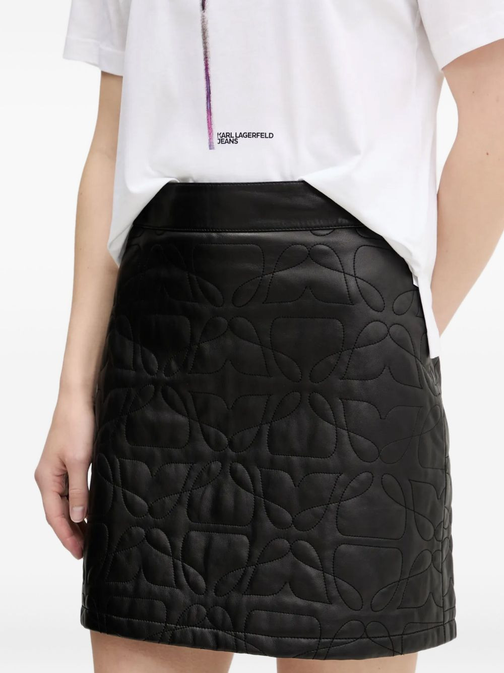 quilted-floral leather mini skirt - 2