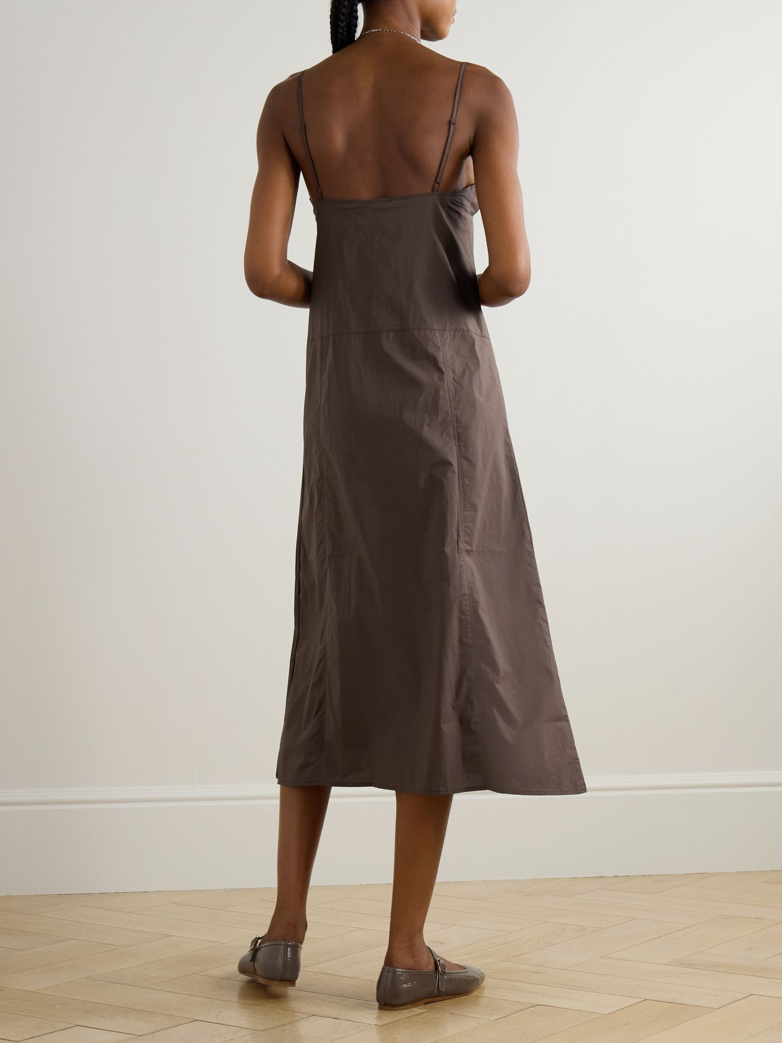 Organic cotton-poplin midi dress Brown - 4