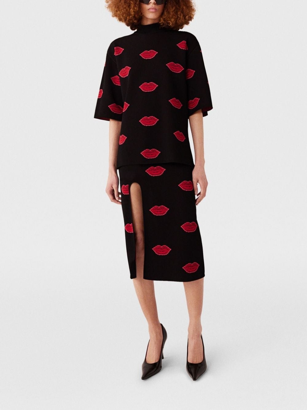 lips-print knit midi skirt - 3