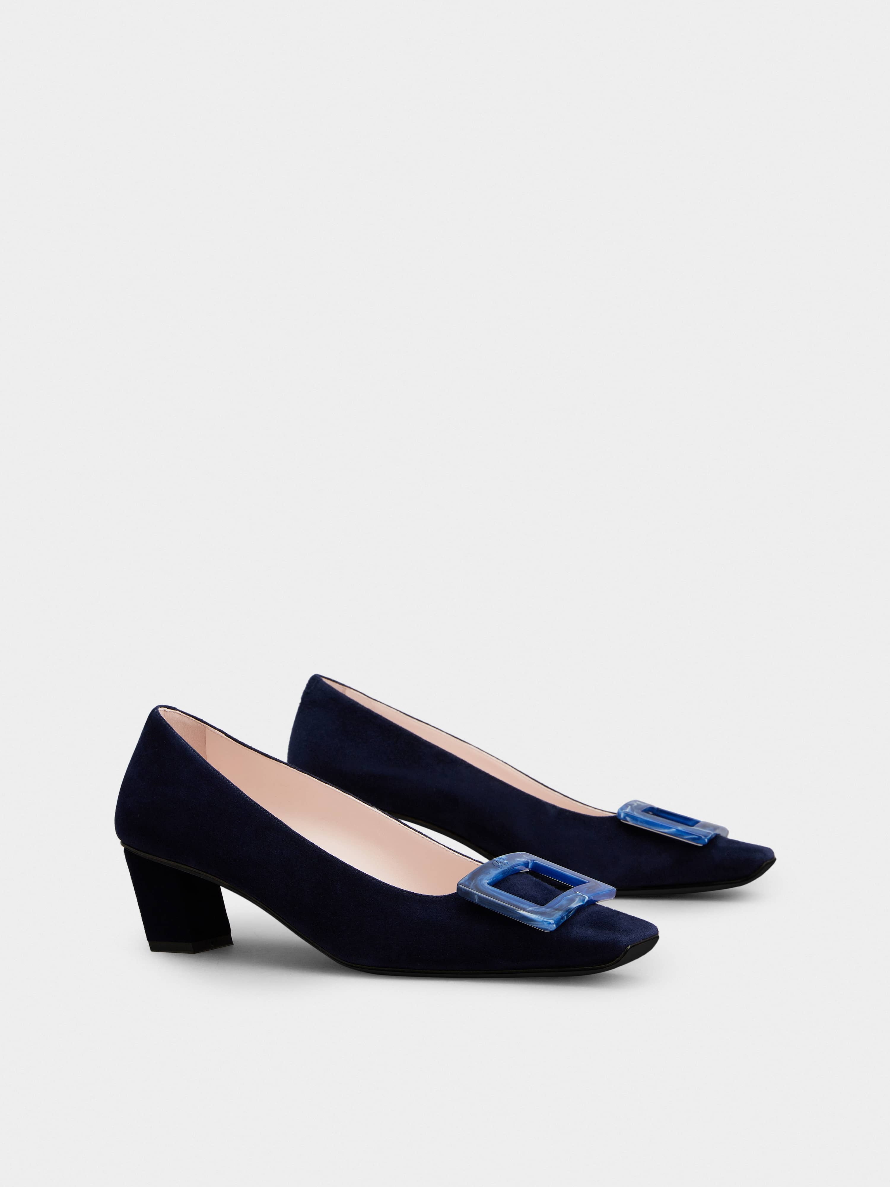 Belle Vivier Stone Buckle Pumps in Suede - 2