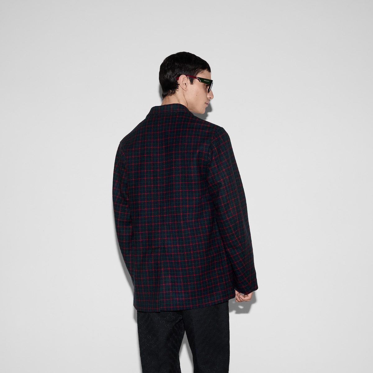 Embroidered check wool flannel jacket - 4