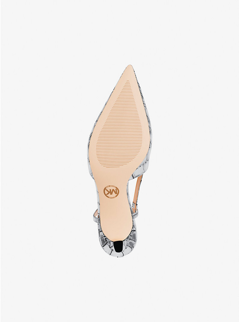 Alora Metallic Crocodile Embossed Leather Slingback Pump 6