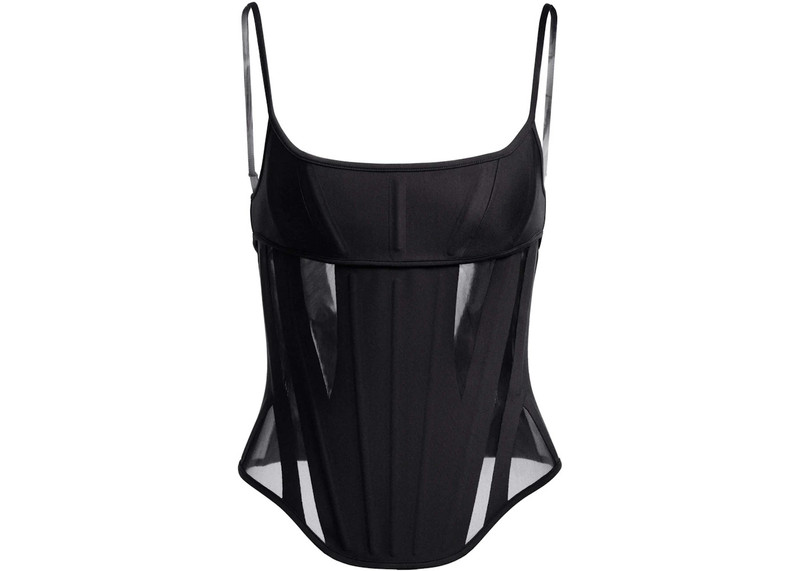 Mugler H&M Mesh-Paneled Corset Top Black 1