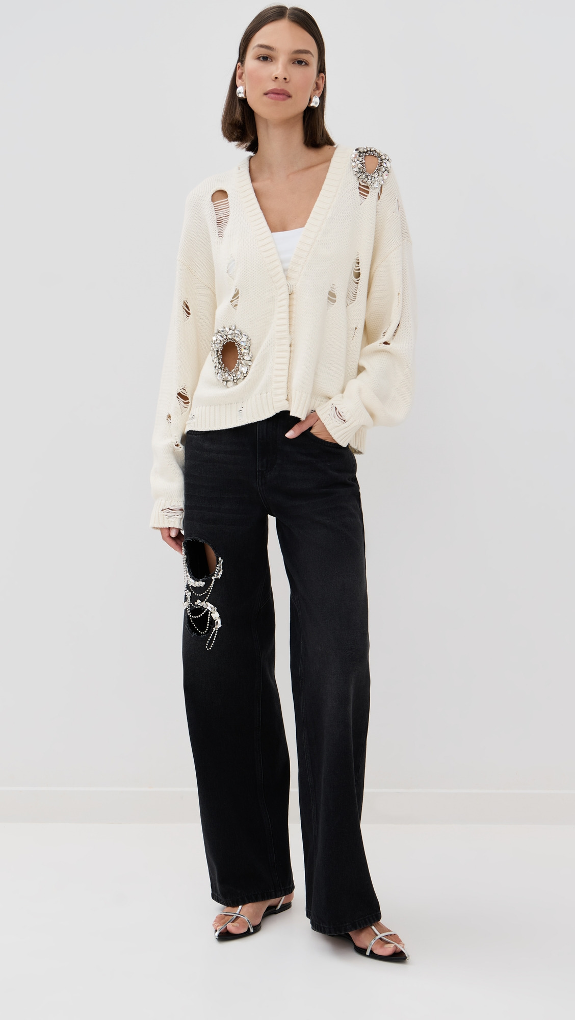 Distressed Crystal Cardigan - 4