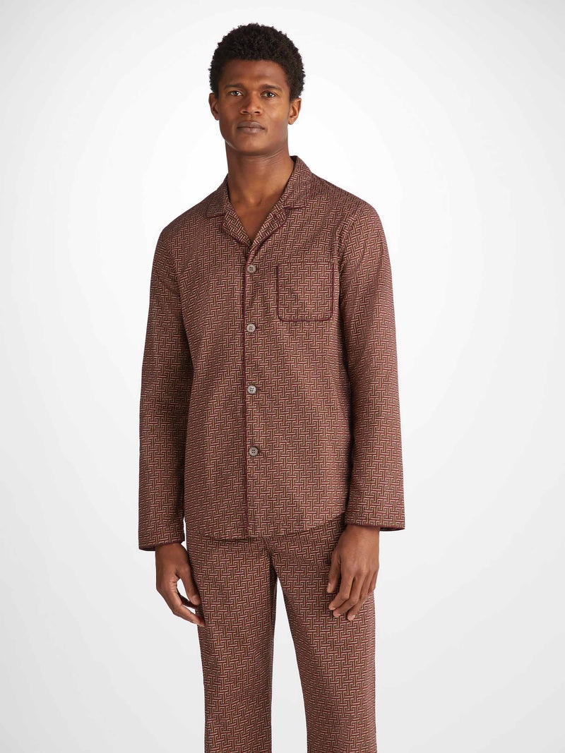 Men's Modern Fit Pajamas Ledbury 72 Cotton Batiste Burgundy - 3