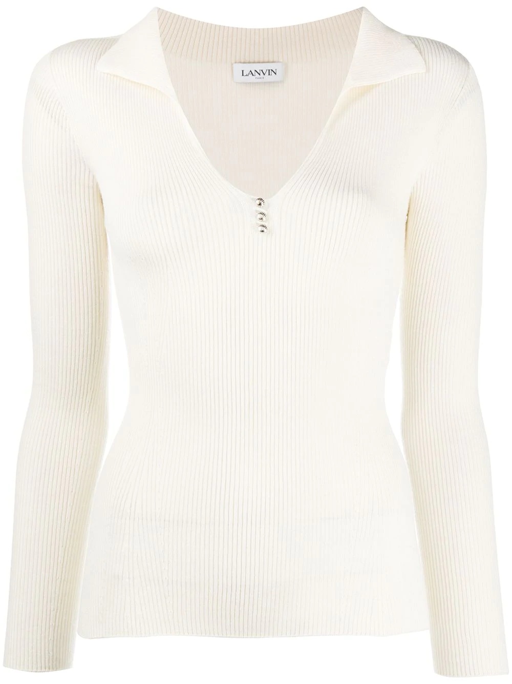 ribbed polo neck knitted top - 1