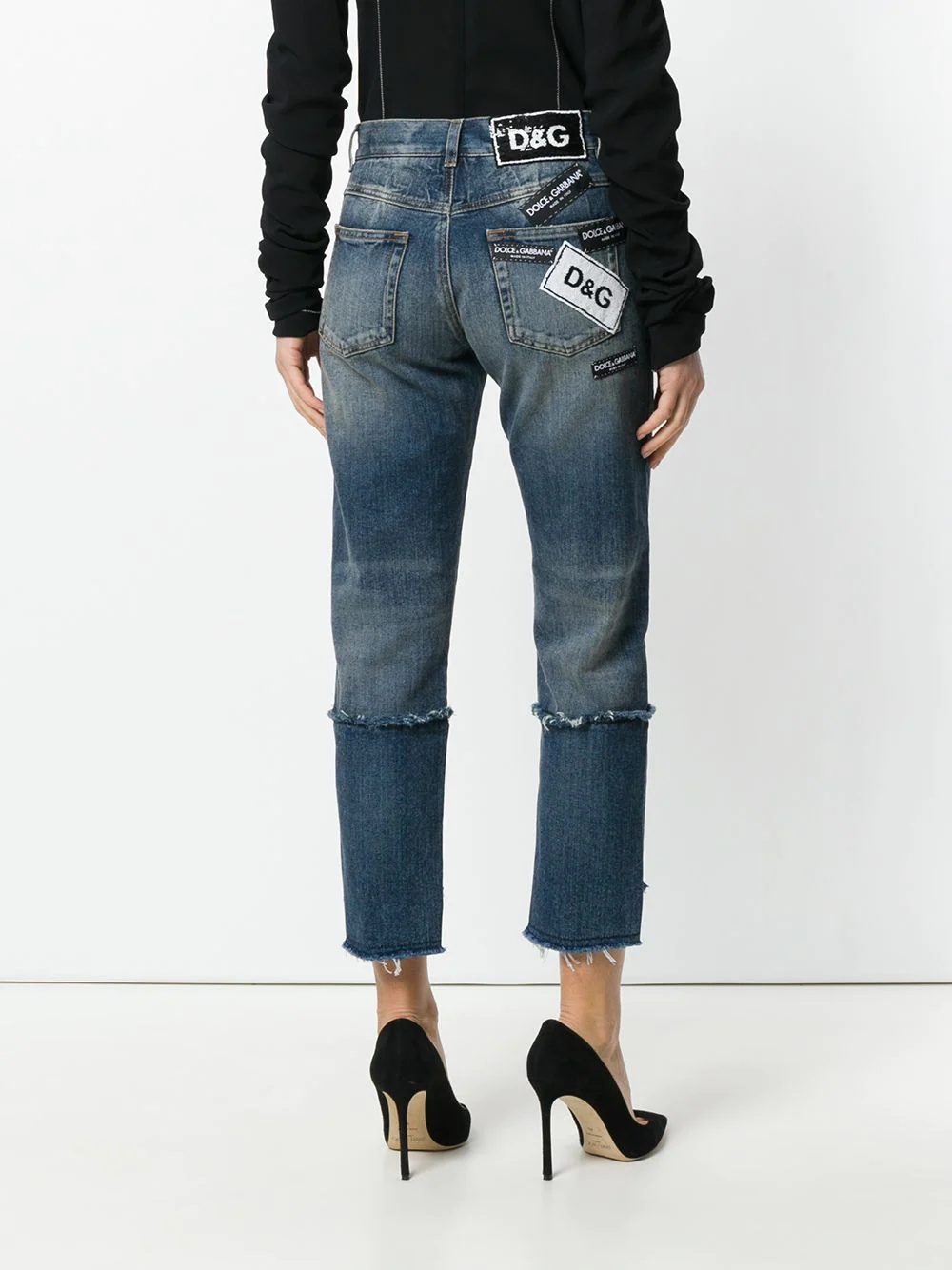 deconstructed logo patch jeans - 4