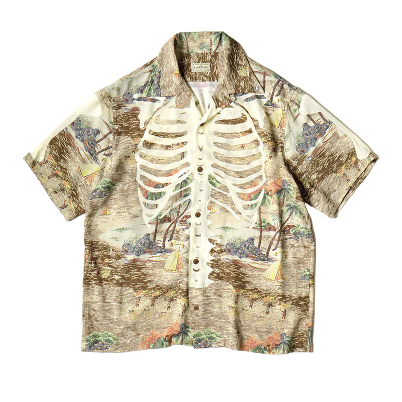 KAPITAL Rayon KAMEKAMEHA BONE Aloha Shirt 'BROWN' 1