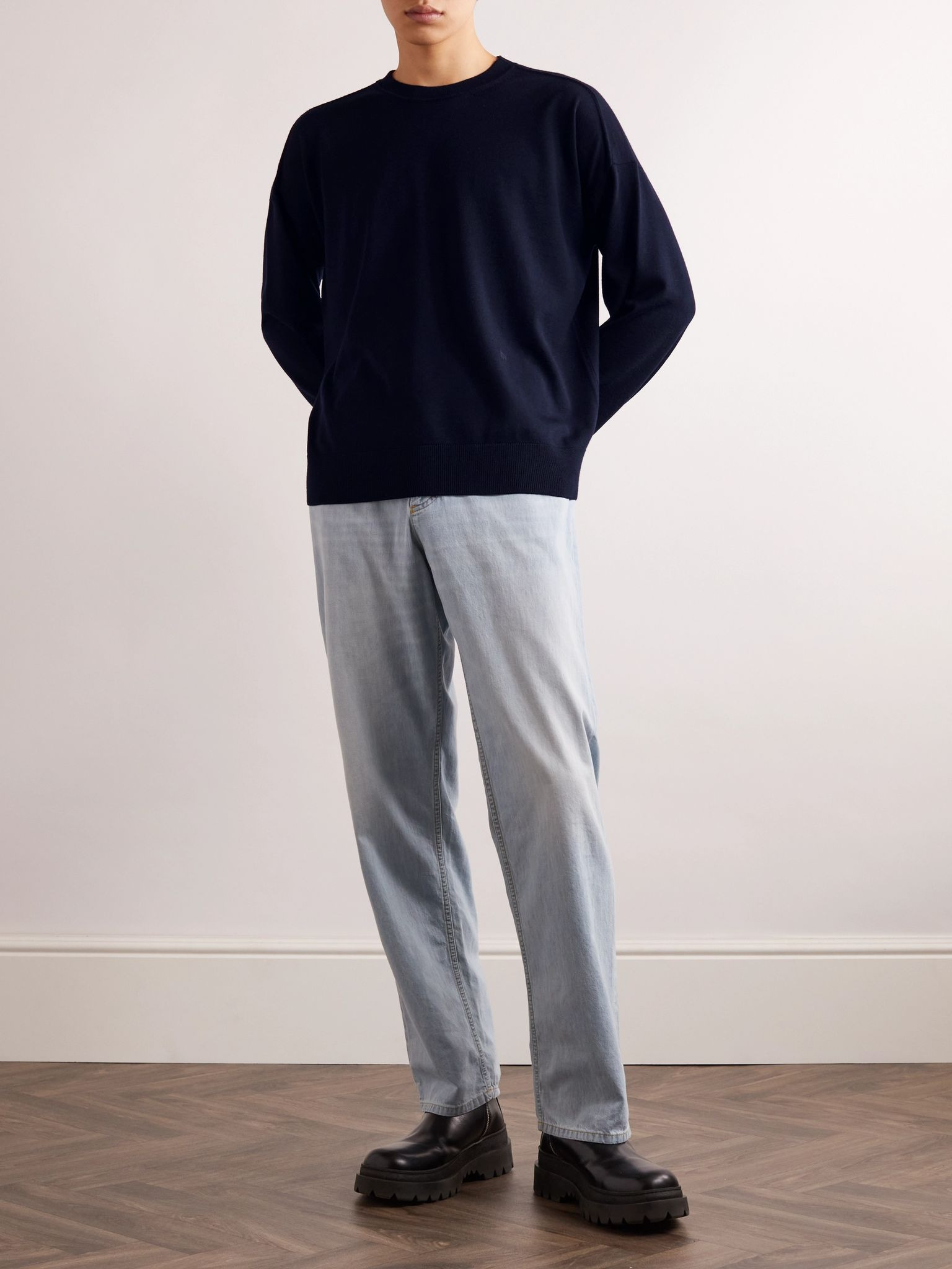 Logo-Embroidered Wool Sweater Blue - 2